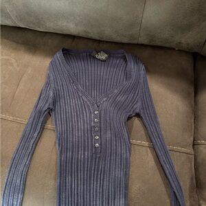 Ribbed Navy Long Sleeve Top